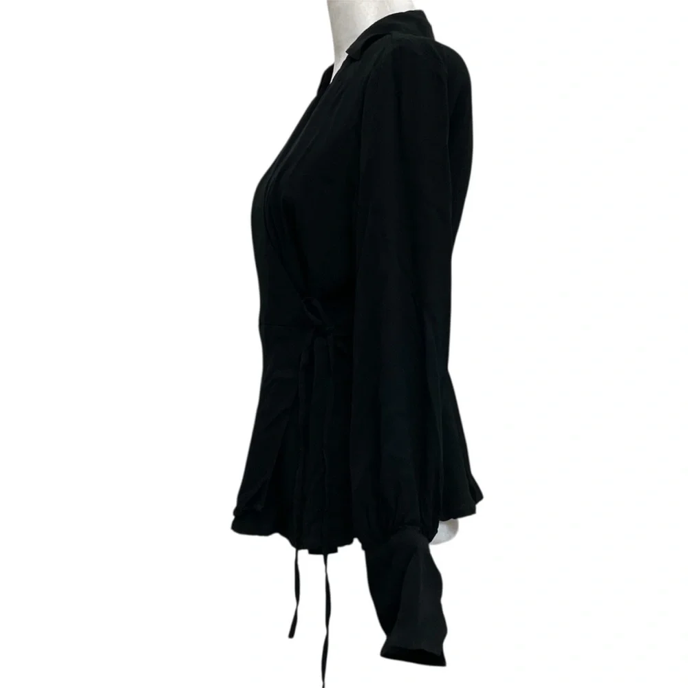 J Crew Black Long Sleeve Wrap Front Crepe Blouse